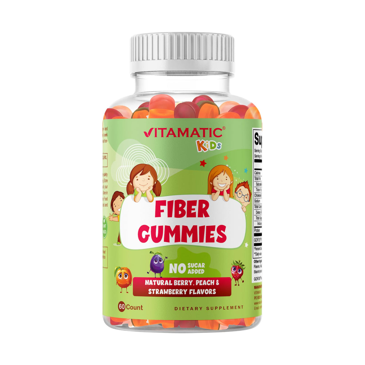 Vitamatic Kids Prebiotic Fiber Gummies – Extra Strength 4g Fiber – Zero Sugar Added – 60 Pectin-Based Gummies – Digestive Health & Regularity Support - PrimeBioHealth - canada supplements