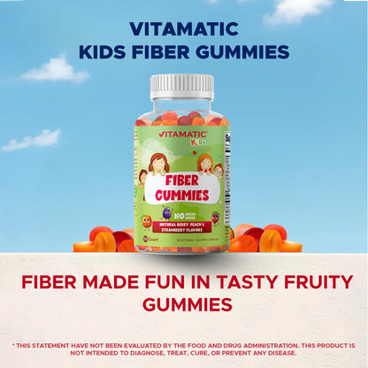 Vitamatic Kids Prebiotic Fiber Gummies – Extra Strength 4g Fiber – Zero Sugar Added – 60 Pectin-Based Gummies – Digestive Health & Regularity Support - PrimeBioHealth - canada supplements