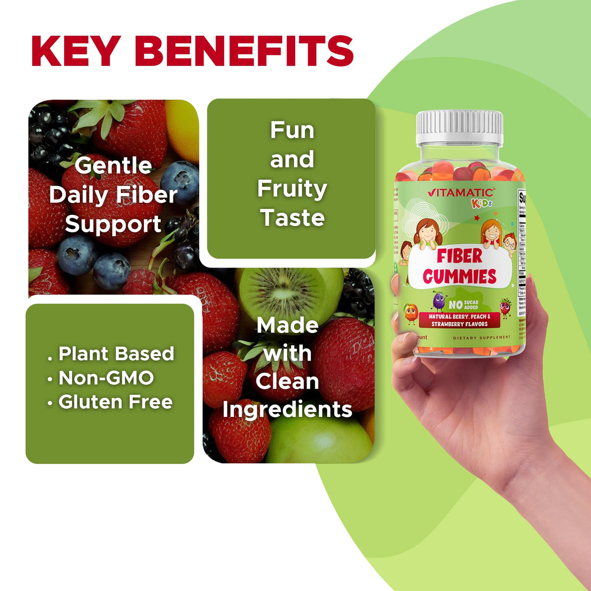 Vitamatic Kids Prebiotic Fiber Gummies – Extra Strength 4g Fiber – Zero Sugar Added – 60 Pectin-Based Gummies – Digestive Health & Regularity Support - PrimeBioHealth - canada supplements