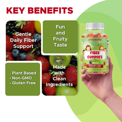 Vitamatic Kids Prebiotic Fiber Gummies – Extra Strength 4g Fiber – Zero Sugar Added – 60 Pectin-Based Gummies – Digestive Health & Regularity Support - PrimeBioHealth - canada supplements