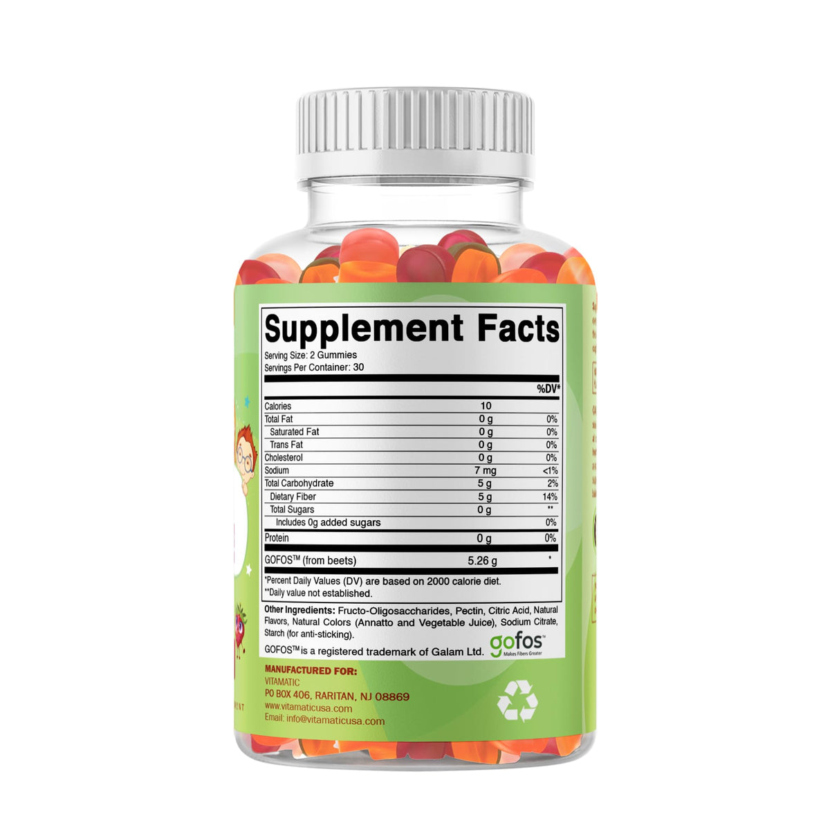 Vitamatic Kids Prebiotic Fiber Gummies – Extra Strength 4g Fiber – Zero Sugar Added – 60 Pectin-Based Gummies – Digestive Health & Regularity Support - PrimeBioHealth - canada supplements
