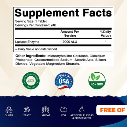 Vitamatic Lactase Enzyme 9000 FCC 240 Tablets - Lactose Intolerance Relief Caplets - PrimeBioHealth - canada supplements