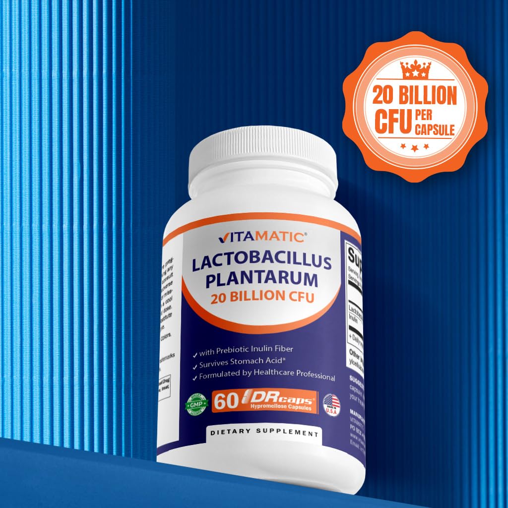 Vitamatic Lactobacillus Plantarum - 20 Billion per DR Capsule - 60 Count - Digestive Support - Made with Prebiotic Inulin Fiber - PrimeBioHealth - canada supplements