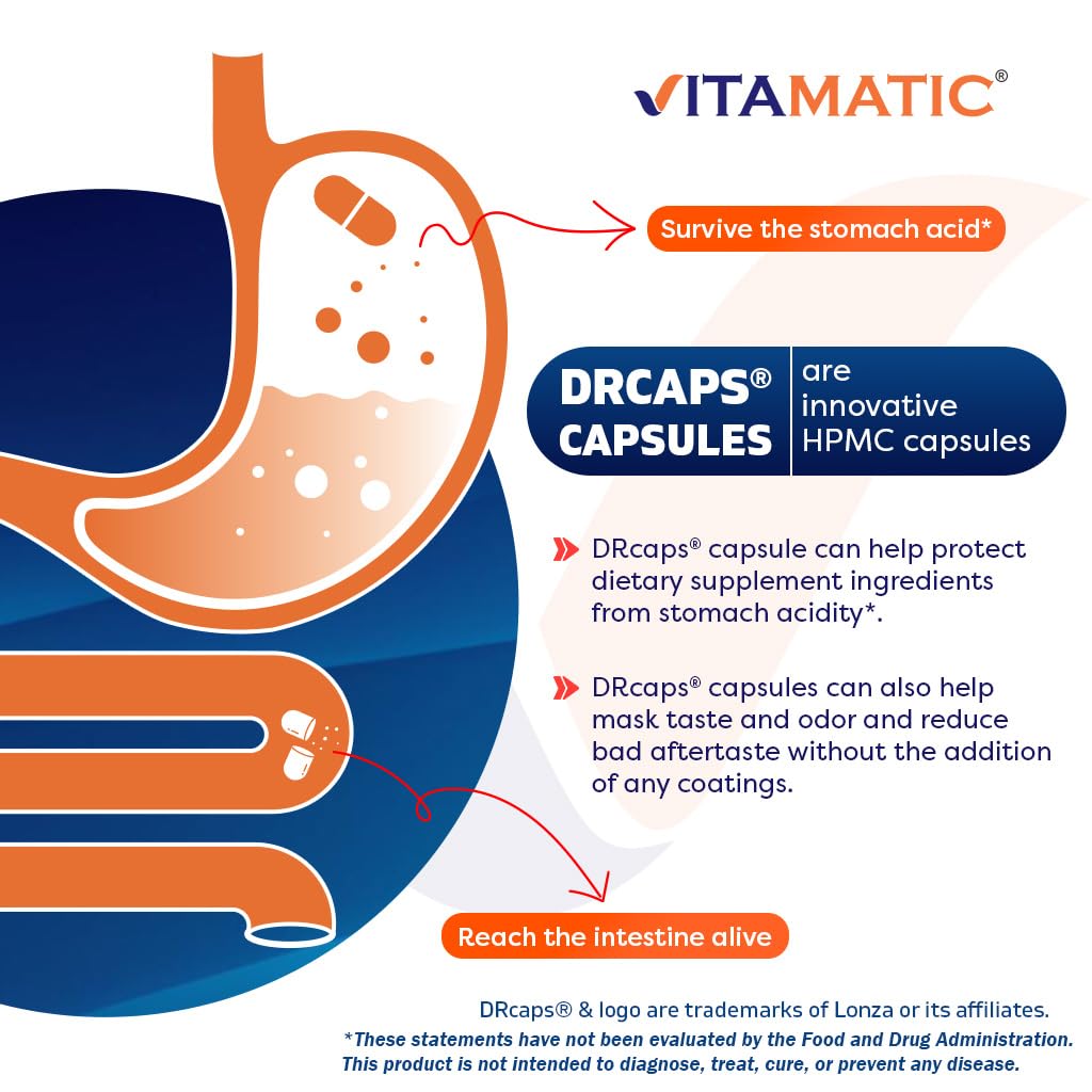 Vitamatic Lactobacillus Plantarum - 20 Billion per DR Capsule - 60 Count - Digestive Support - Made with Prebiotic Inulin Fiber - PrimeBioHealth - canada supplements