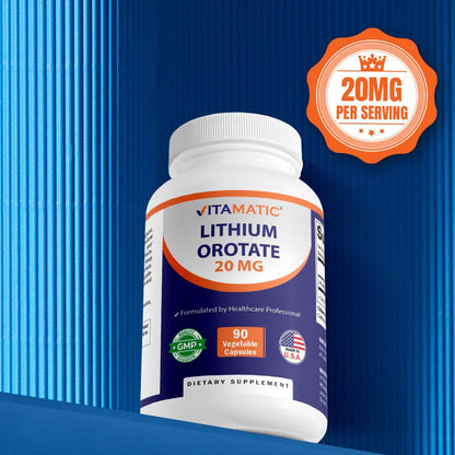 Vitamatic Lithium Orotate 20mg, 90 Capsules - Veggie Caps, Non-GMO, Gluten Free - PrimeBioHealth - canada supplements
