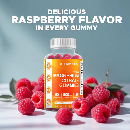 Vitamatic Magnesium Gummies 600mg per Serving – 60 Vegan Count for Relaxation, Muscle, Bone, and Energy Support - PrimeBioHealth - canada supplements
