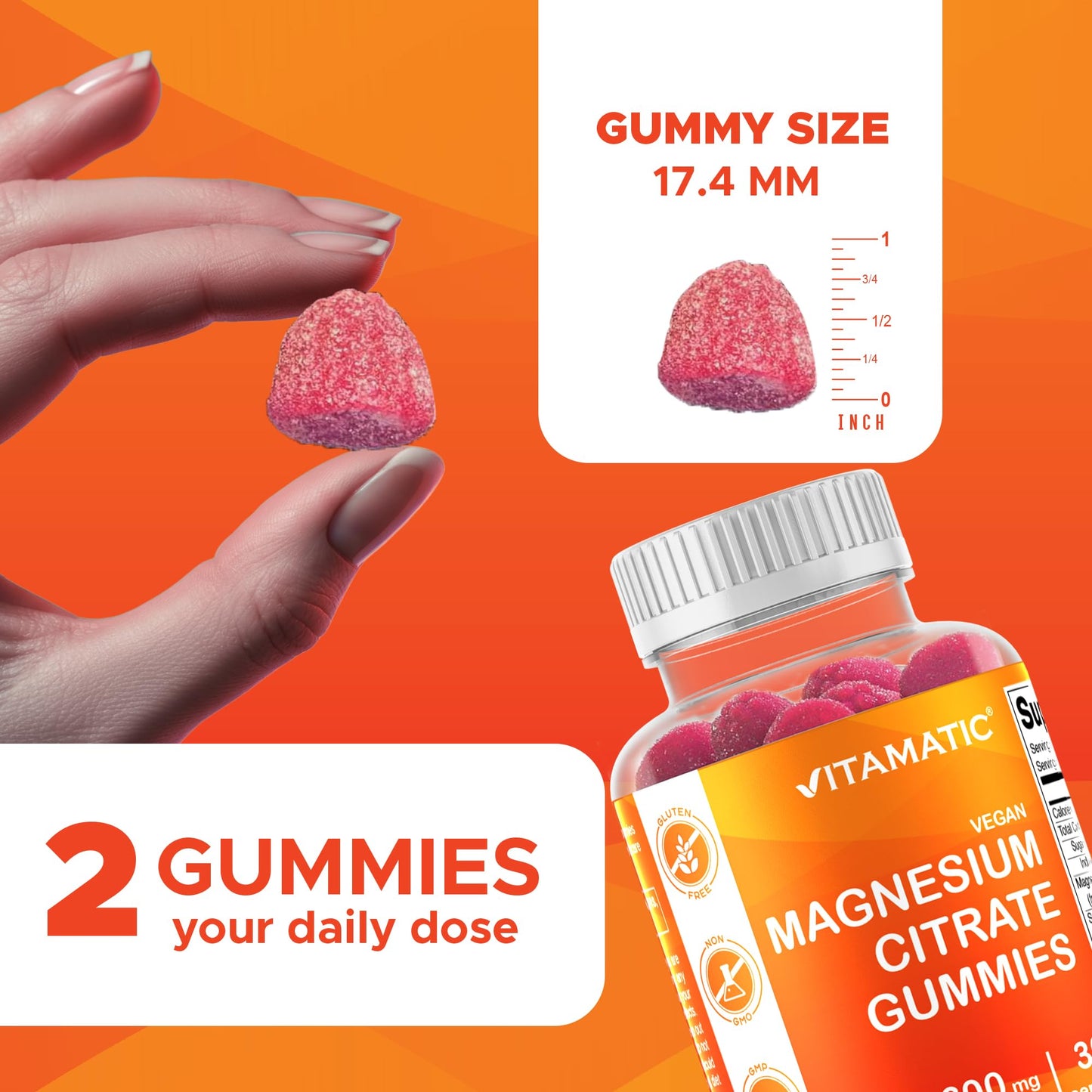 Vitamatic Magnesium Gummies 600mg per Serving – 60 Vegan Gummies – Relaxation, Muscle, Bone & Energy Support – 3 Pack - PrimeBioHealth - canada supplements