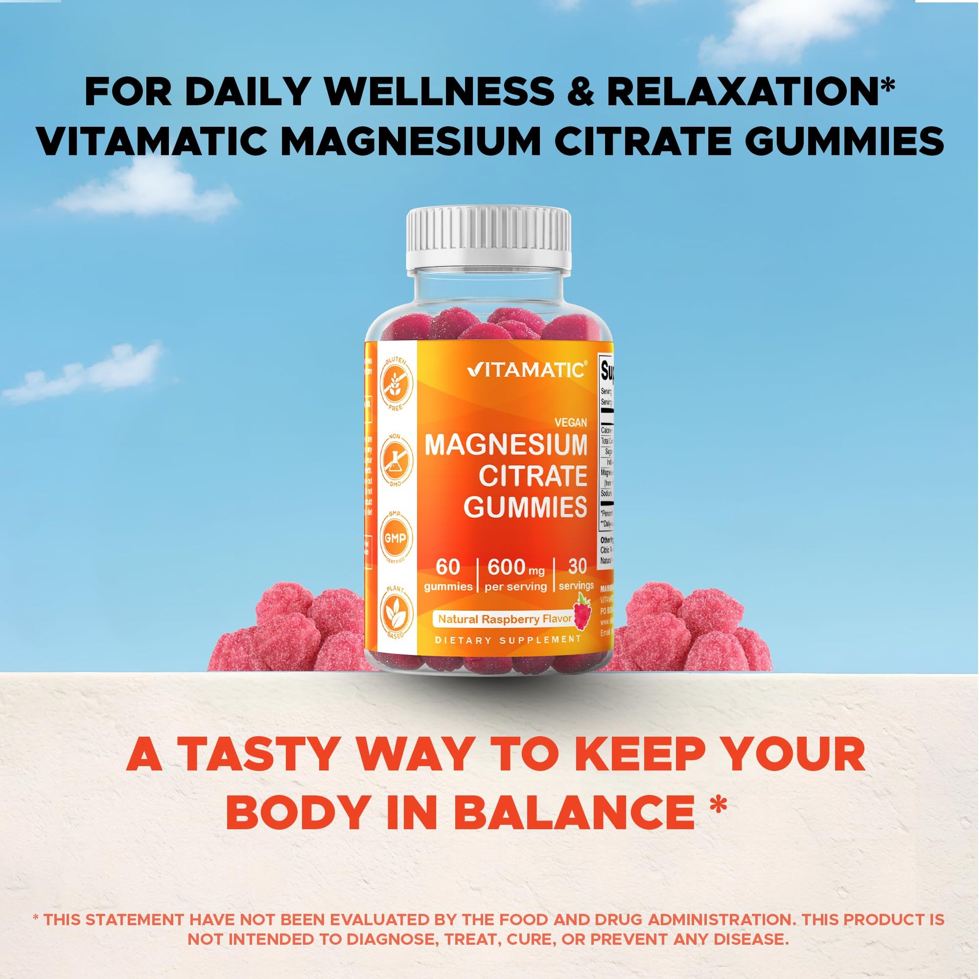 Vitamatic Magnesium Gummies 600mg per Serving – 60 Vegan Gummies – Relaxation, Muscle, Bone & Energy Support – 3 Pack - PrimeBioHealth - canada supplements