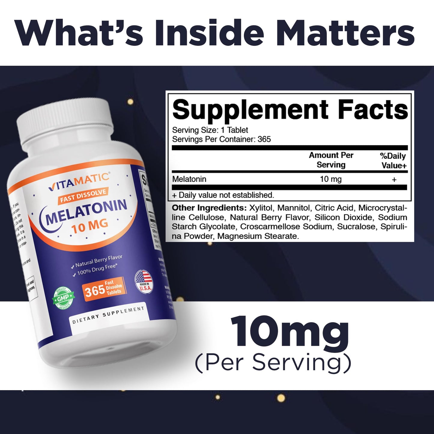 Vitamatic Melatonin 10 mg Fast Dissolve Tablets – Quick-Dissolving Sleep Support Supplement for Adults – Vegetarian, Non-GMO & Gluten-Free - PrimeBioHealth - canada supplements