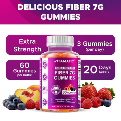 Vitamatic Prebiotic Fiber Gummies for Adults – 2 Pack (Total 120 Gummies) 7g Fiber per Serving | Extra Strength | Zero Sugar Added | Pectin-Based - PrimeBioHealth - canada supplements