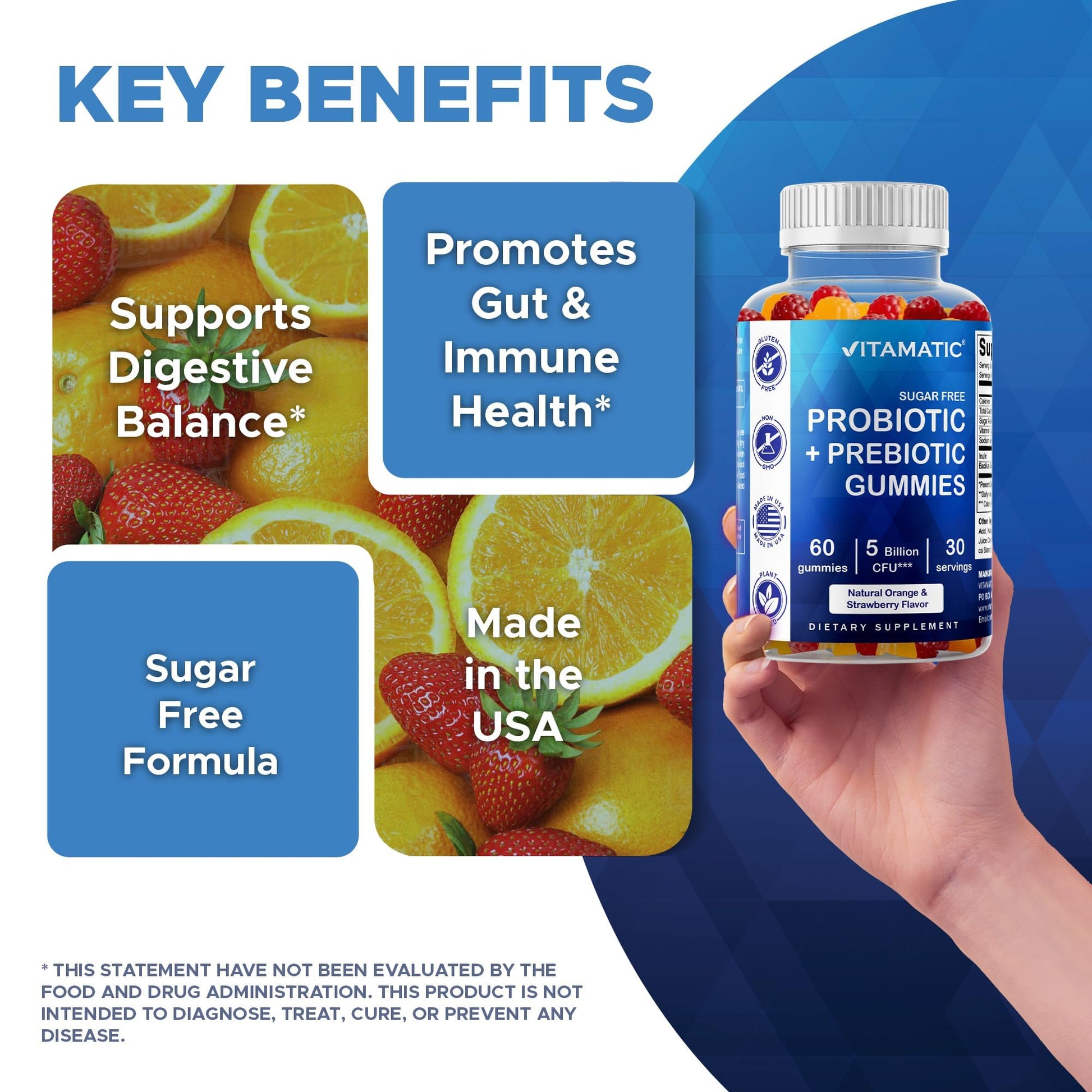 Vitamatic Probiotic Sugar Free Gummies for Men and Women – 5 Billion CFUs Digestive, Immune & Gut Health Support – Gluten Free - PrimeBioHealth - canada supplements