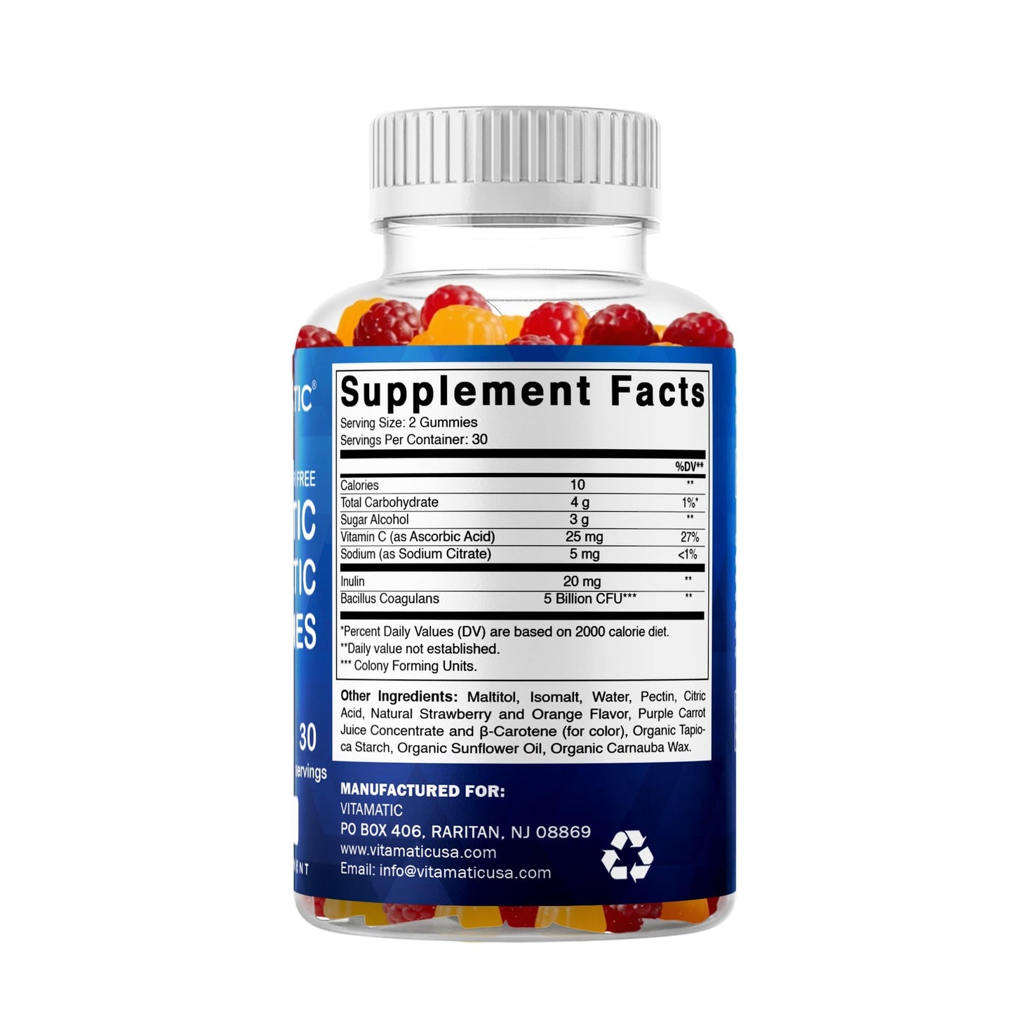 Vitamatic Probiotic Sugar Free Gummies for Men and Women – 5 Billion CFUs Digestive, Immune & Gut Health Support – Gluten Free - PrimeBioHealth - canada supplements