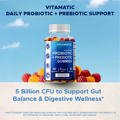 Vitamatic Probiotic Sugar Free Gummies for Men and Women – 5 Billion CFUs Digestive, Immune & Gut Health Support – Gluten Free - PrimeBioHealth - canada supplements
