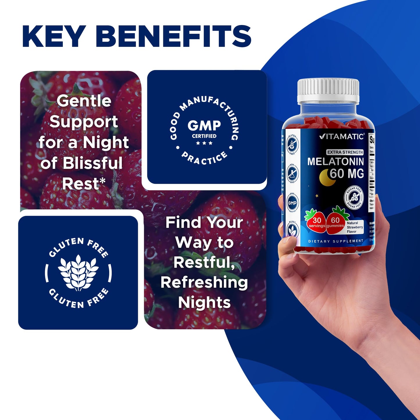 Vitamatic Sugar Free Melatonin 60 mg - 60 Vegetarian Gummies - Non-Habit Forming Supplement - PrimeBioHealth - canada supplements