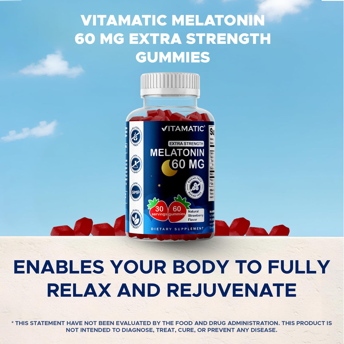 Vitamatic Sugar Free Melatonin 60 mg - 60 Vegetarian Gummies - Non-Habit Forming Supplement - PrimeBioHealth - canada supplements