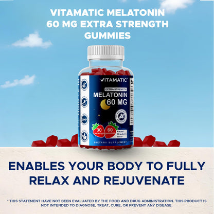 Vitamatic Sugar Free Melatonin 60 mg - 60 Vegetarian Gummies - Non-Habit Forming Supplement - PrimeBioHealth - canada supplements