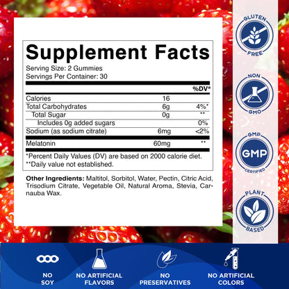 Vitamatic Sugar Free Melatonin 60 mg - 60 Vegetarian Gummies - Non-Habit Forming Supplement - PrimeBioHealth - canada supplements