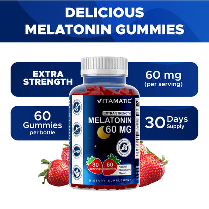 Vitamatic Sugar Free Melatonin 60 mg - 60 Vegetarian Gummies - Non-Habit Forming Supplement - PrimeBioHealth - canada supplements