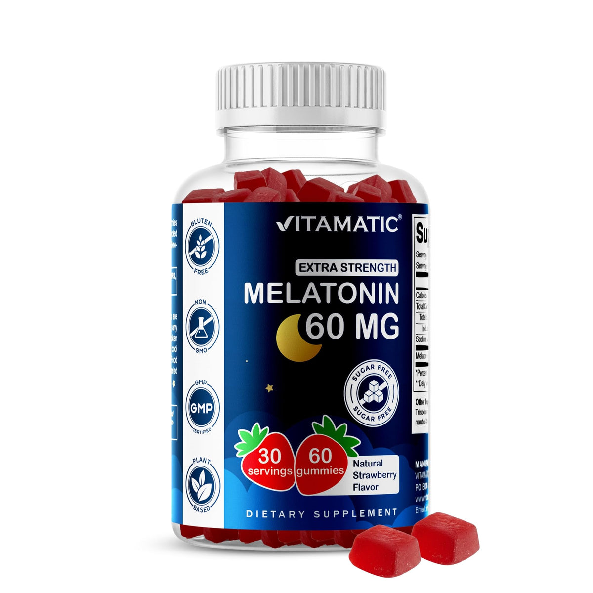 Vitamatic Sugar Free Melatonin 60 mg - 60 Vegetarian Gummies - Non-Habit Forming Supplement - PrimeBioHealth - canada supplements