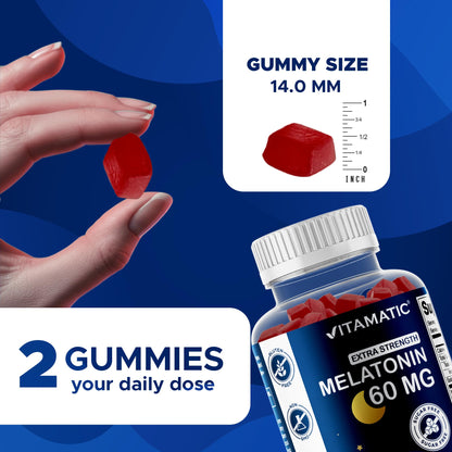 Vitamatic Sugar Free Melatonin 60 mg - 60 Vegetarian Gummies - Non-Habit Forming Supplement - PrimeBioHealth - canada supplements