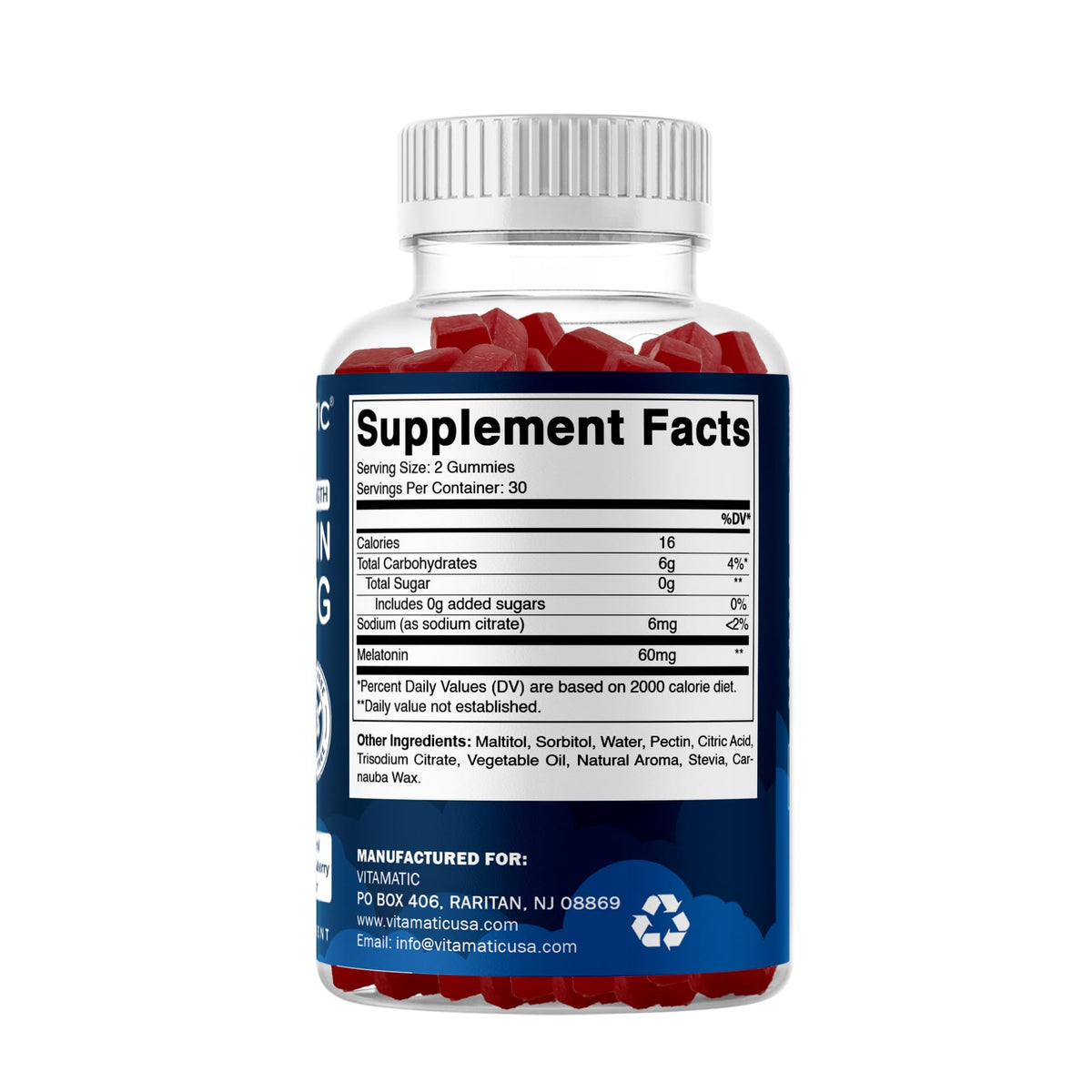Vitamatic Sugar Free Melatonin 60 mg - 60 Vegetarian Gummies - Non-Habit Forming Supplement - PrimeBioHealth - canada supplements