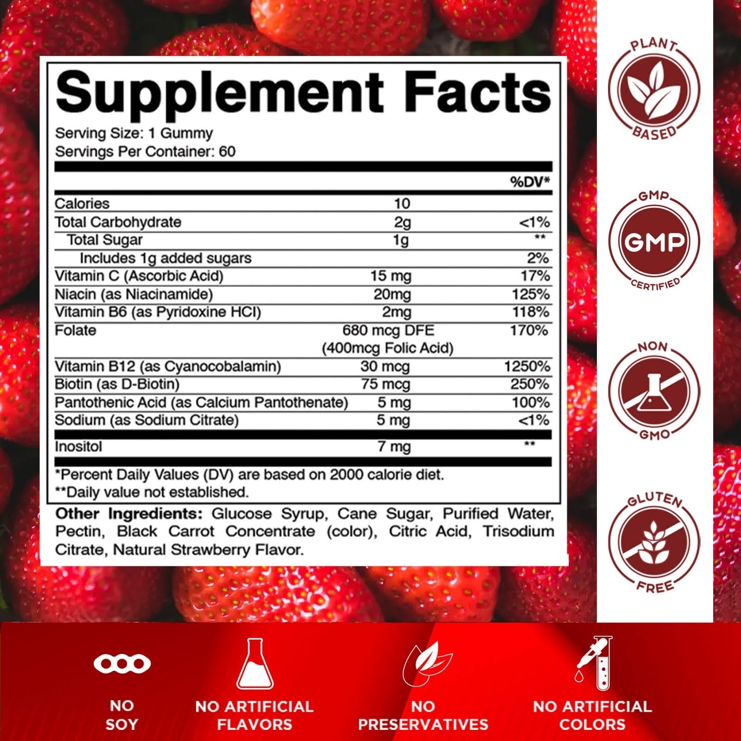 Vitamatic Vitamin B Complex Gummies with Vitamin C & Inositol - Natural Strawberry Flavor - 60 Gummies (1 Bottle) - PrimeBioHealth - canada supplements