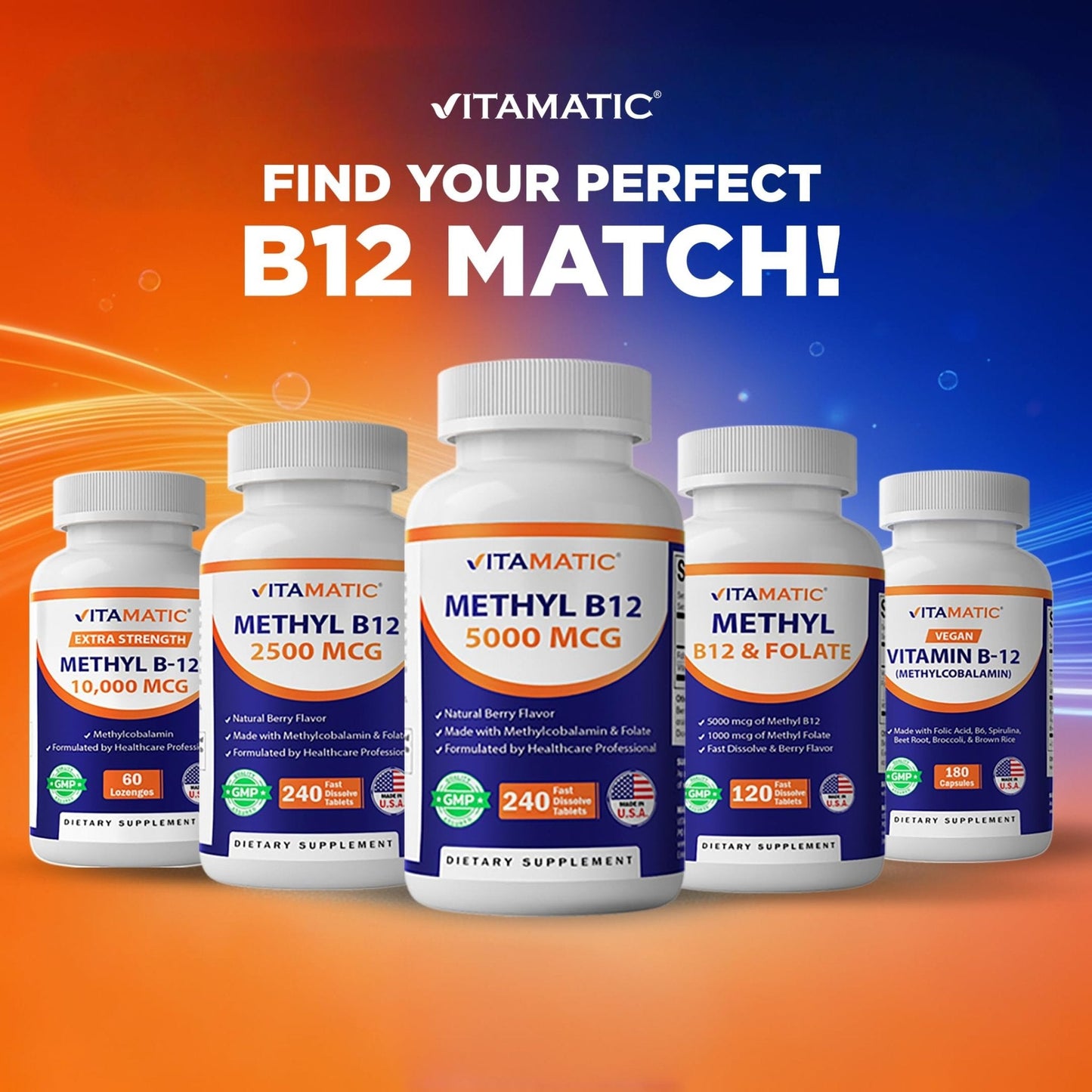 Vitamatic Vitamin B12 1000 mcg Fast Dissolve – 365 Tablets – Natural Berry Flavor – Supports Energy Metabolism - PrimeBioHealth - canada supplements