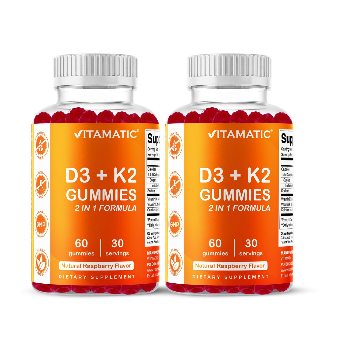 Vitamatic Vitamin D3 & K2 Gummies (2-Pack, 60 Count) Supports Healthy Bones, Heart Health, Calcium Absorption, - PrimeBioHealth - canada supplements