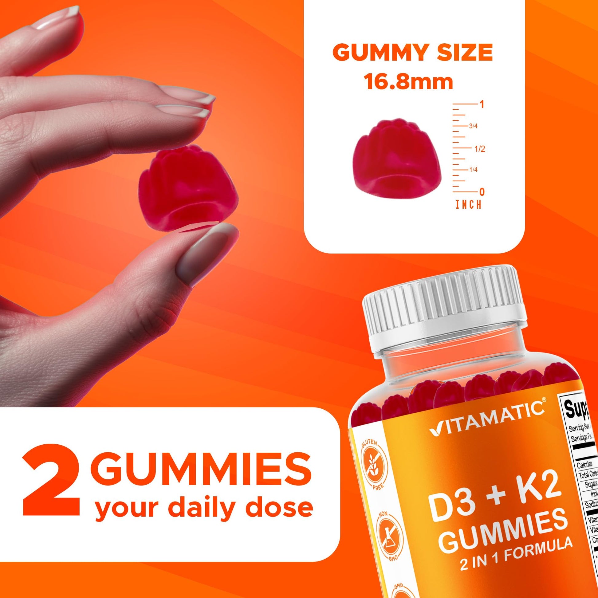 Vitamatic Vitamin D3 & K2 Gummies (2-Pack, 60 Count) Supports Healthy Bones, Heart Health, Calcium Absorption, - PrimeBioHealth - canada supplements
