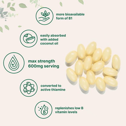 Vitamin B1 Benfotiamine 600mg Per Serving, 240 Coconut Oil Softgels | Bioavailable B Vitamins Supplement, Converted to Active Thiamine | Non-GMO, Soy Free - PrimeBioHealth - canada supplements