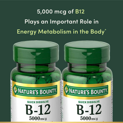 Vitamin B12 by Nature's Bounty, Quick Dissolve Vitamin Supplement, Supports Energy Metabolism and Nervous System Health, 5000mcg - PrimeBioHealth - canada supplements