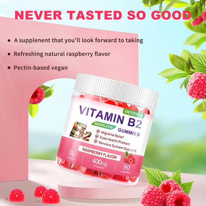 Vitamin B2 Gummies Riboflavin 400mg Supplement with Magnesium for Kids & Adults B2 Gummies for Migraine Relief, Headache Relief & Nervous System Support - PrimeBioHealth - canada supplements