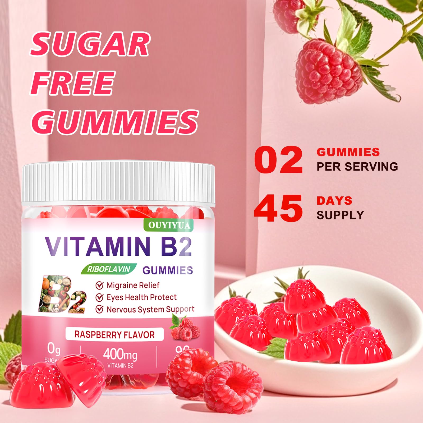 Vitamin B2 Gummies Riboflavin 400mg Supplement with Magnesium for Kids & Adults B2 Gummies for Migraine Relief, Headache Relief & Nervous System Support - PrimeBioHealth - canada supplements