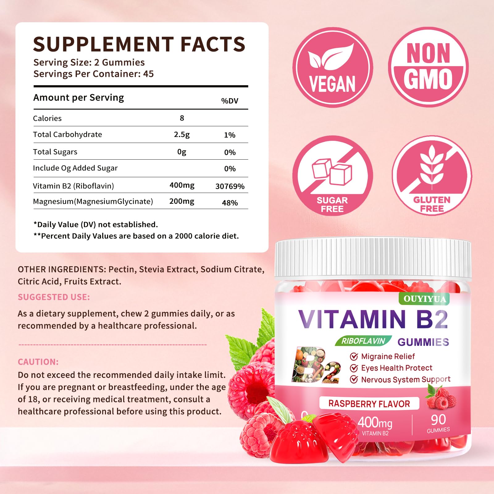 Vitamin B2 Gummies Riboflavin 400mg Supplement with Magnesium for Kids & Adults B2 Gummies for Migraine Relief, Headache Relief & Nervous System Support - PrimeBioHealth - canada supplements
