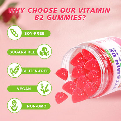 Vitamin B2 Gummies Riboflavin 400mg Supplement with Magnesium for Kids & Adults B2 Gummies for Migraine Relief, Headache Relief & Nervous System Support - PrimeBioHealth - canada supplements