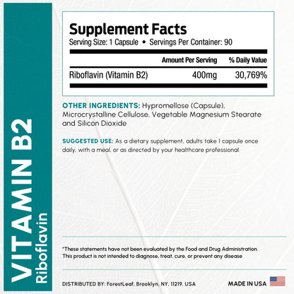 Vitamin B2 Riboflavin 400mg - Energy, Skin & Cellular Health Supplement - Nervous System Support - Vitamin B 2 Vit B - Non-GMO & Gluten Free - B2 Vitamin 400mg - PrimeBioHealth - canada supplements