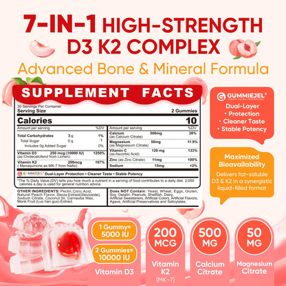 Vitamin D3 K2 Gummies 5000IU / 10,000 IU with 500mg Calcium + K2(MK-7) 200mcg, Magnesium, Vitamin C & Zinc, Extra Strength - Ultimate Absorbency for Bones - PrimeBioHealth - canada supplements