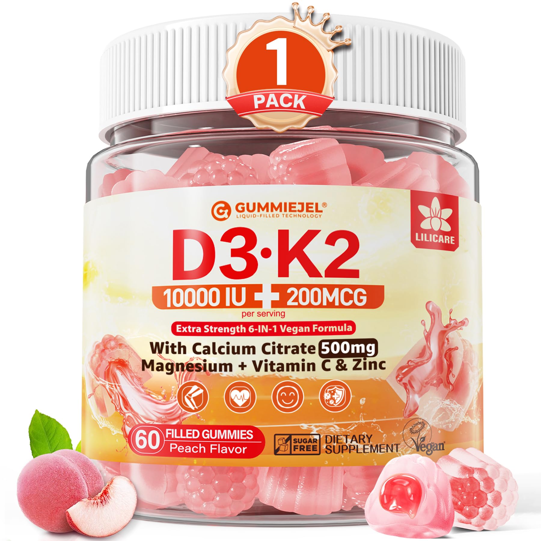 Vitamin D3 K2 Gummies 5000IU / 10,000 IU with 500mg Calcium + K2(MK-7) 200mcg, Magnesium, Vitamin C & Zinc, Extra Strength - Ultimate Absorbency for Bones - PrimeBioHealth - canada supplements