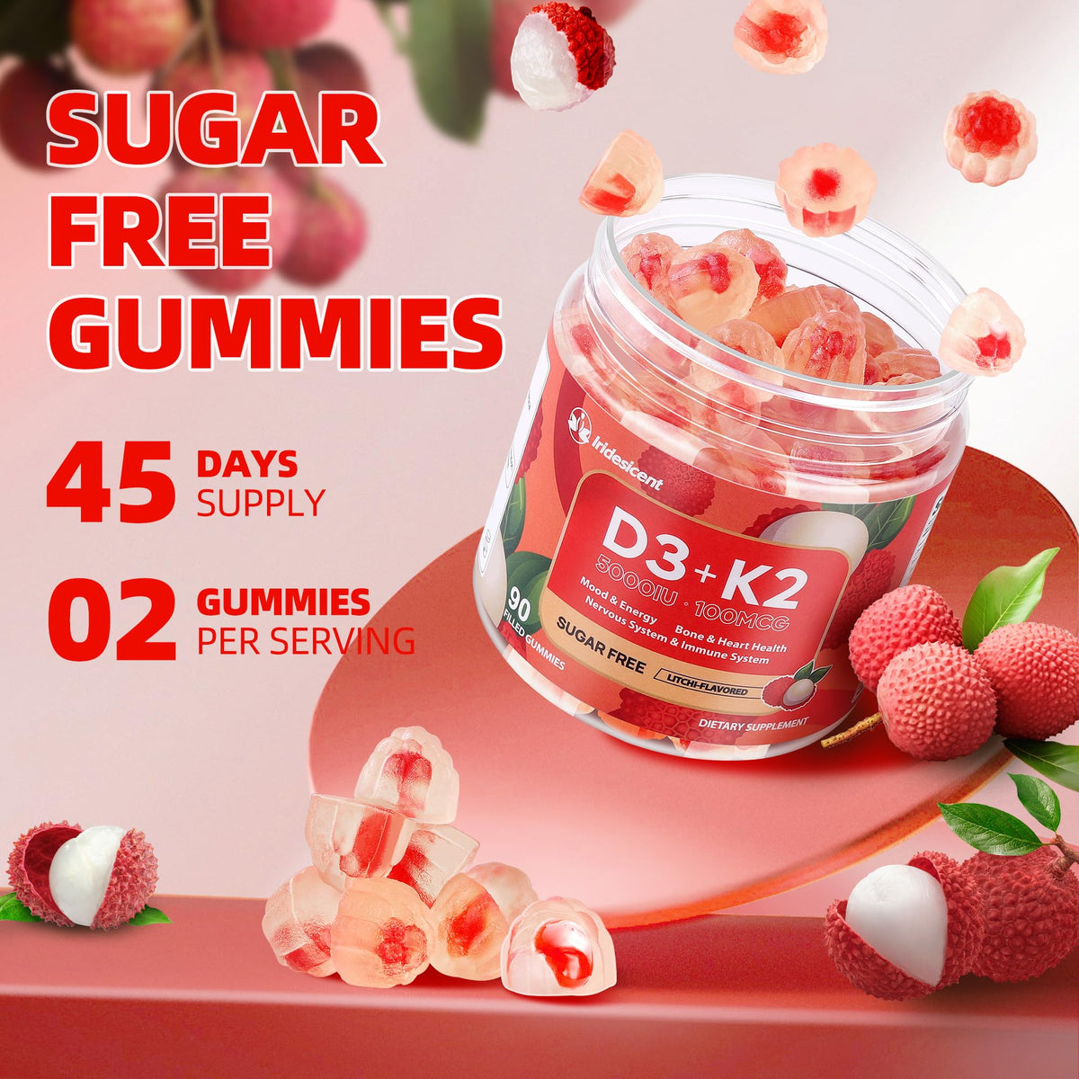 Vitamin D3 K2 Gummies w/Magnesium Sugar Free - 90 Count | D3 Vitamin 5,000 IU + K2(MK-7) 100 mcg - Vegan K2 D3 Vitamin Supplement, Highly Absorbent Supports Bone - PrimeBioHealth - canada supplements