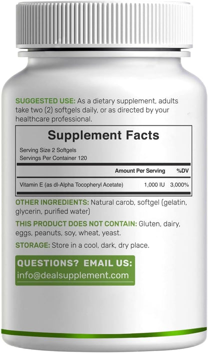 Vitamin E Supplements, 1,000 IU Per Serving, 240 Softgels – Extra Strength Antioxidant Protection – Bioavailable Stable Form – Skin, Heart, Brain, & Immune Support – Non-GMO - PrimeBioHealth - canada supplements