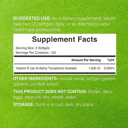 Vitamin E Supplements, 1,000 IU Per Serving, 240 Softgels – Extra Strength Antioxidant Protection – Bioavailable Stable Form – Skin, Heart, Brain, & Immune Support – Non-GMO - PrimeBioHealth - canada supplements