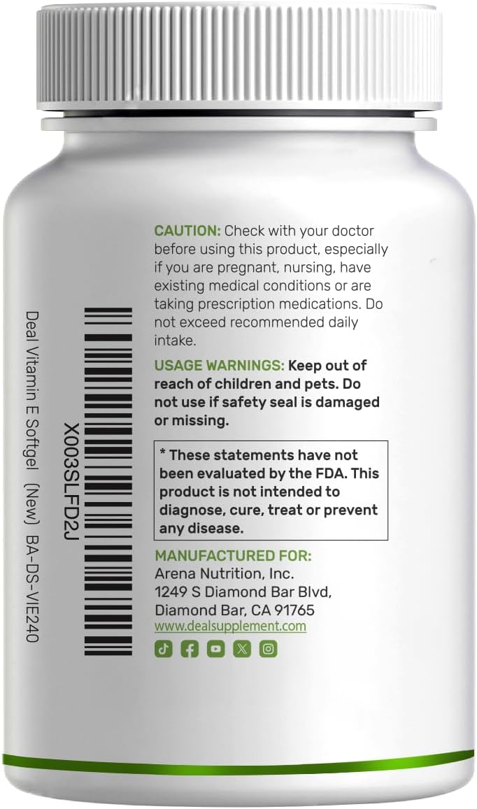 Vitamin E Supplements, 1,000 IU Per Serving, 240 Softgels – Extra Strength Antioxidant Protection – Bioavailable Stable Form – Skin, Heart, Brain, & Immune Support – Non-GMO - PrimeBioHealth - canada supplements