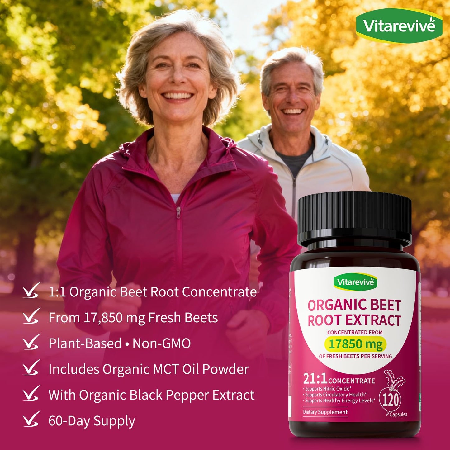 Vitarevive Organic Beet Root Capsules with Beetroot Extract 17850mg 21:1 Concentrated Beetroot Supplement Supports Circulation and Nitric Oxide - PrimeBioHealth - canada supplements