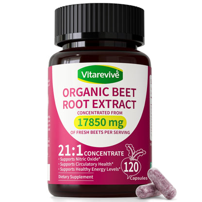 Vitarevive Organic Beet Root Capsules with Beetroot Extract 17850mg 21:1 Concentrated Beetroot Supplement Supports Circulation and Nitric Oxide - PrimeBioHealth - canada supplements