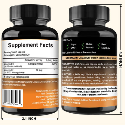 VITBOOST Vitamin D3 K2 Complex - Easy to Swallow - Vitamin D (D3) 5000 IU (125 mcg) & K2(MK-7) 90 mcg | Non-GMO | Gluten-Free - PrimeBioHealth - canada supplements