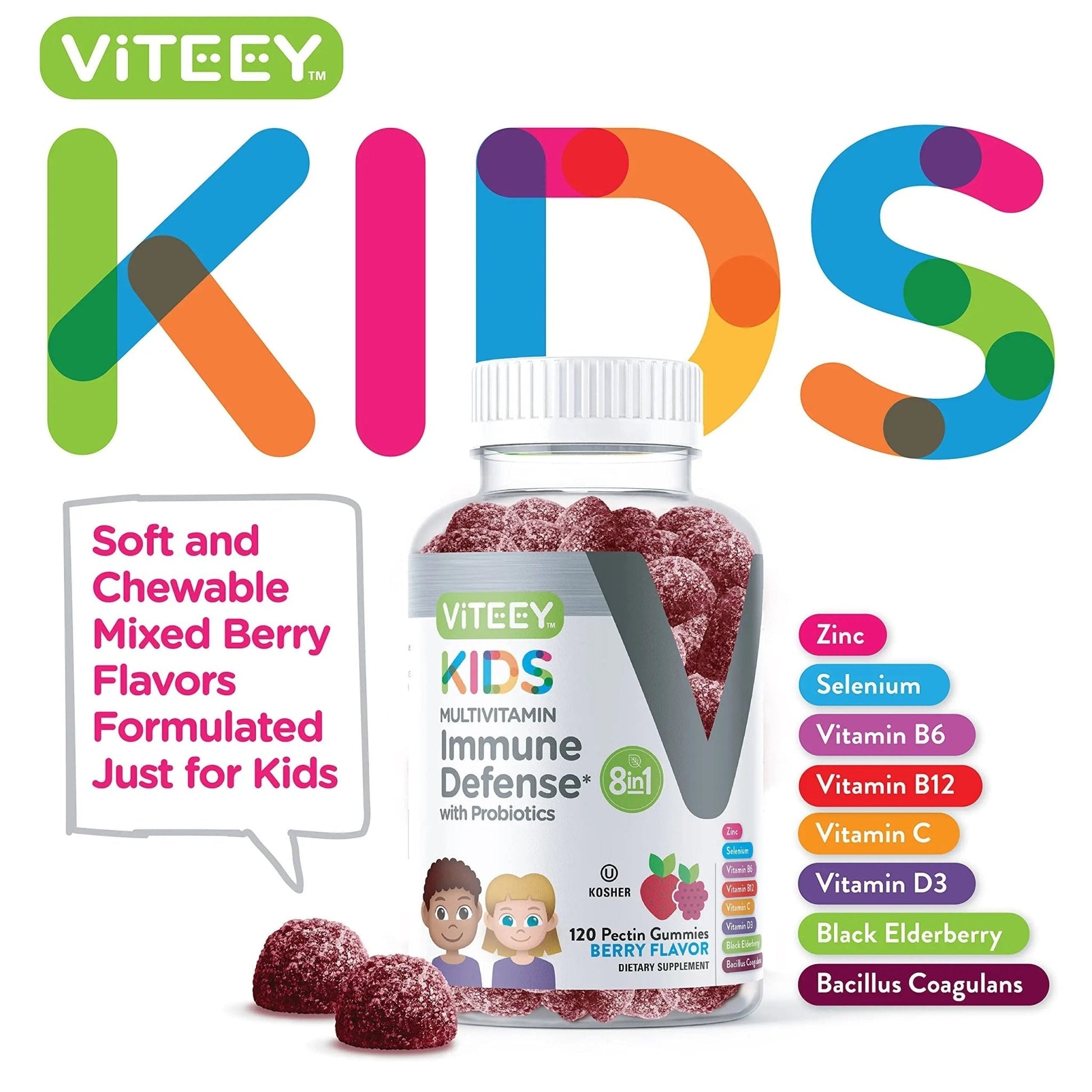 Viteey Kids Multivitamin Gummies with Probiotics - 8-1 Kids Vitamins for Immune Health Support with Vitamin C, D3, B12, B6 - PrimeBioHealth - canada supplements