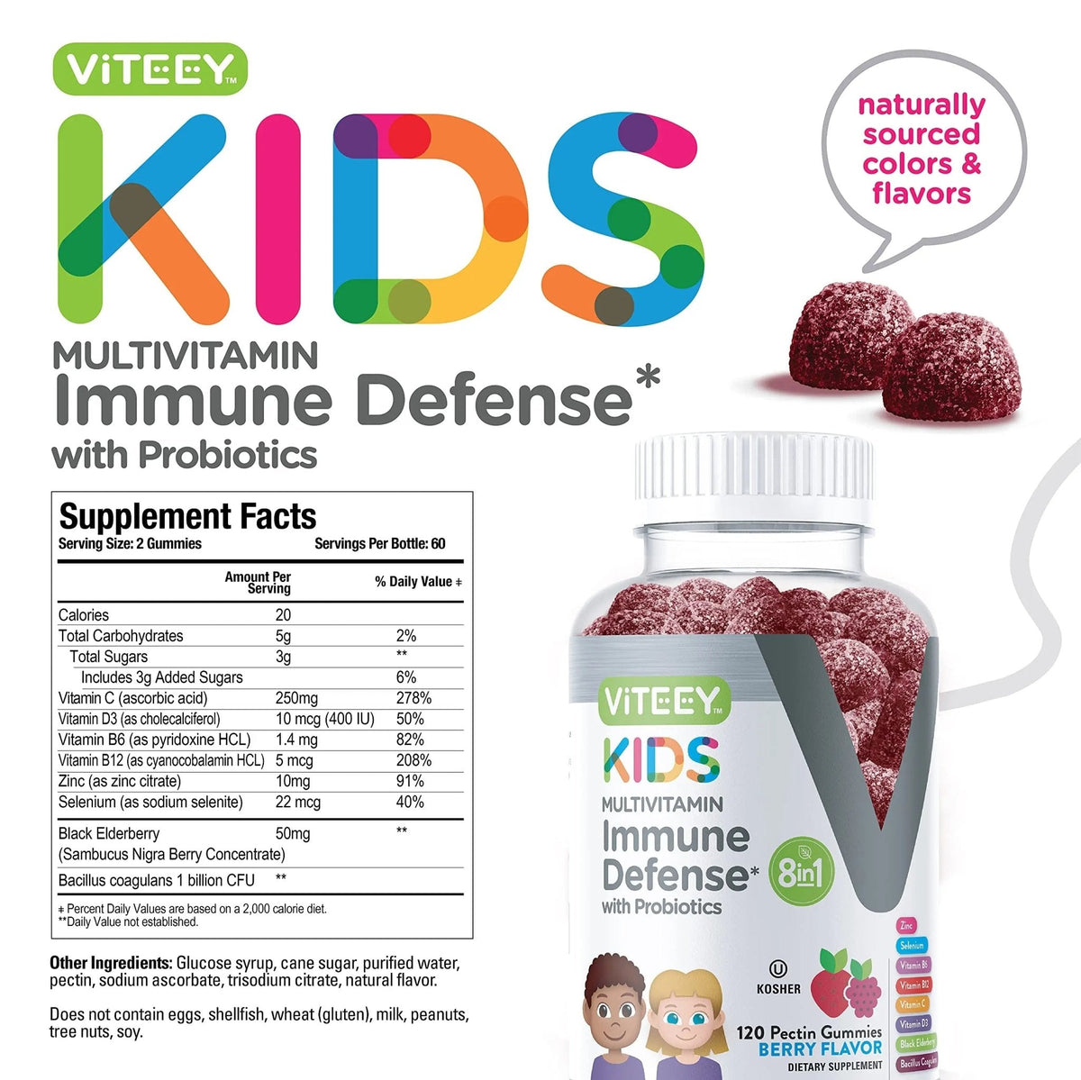 Viteey Kids Multivitamin Gummies with Probiotics - 8-1 Kids Vitamins for Immune Health Support with Vitamin C, D3, B12, B6 - PrimeBioHealth - canada supplements
