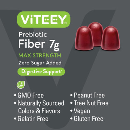 VITEEY Prebiotic Fiber Gummies for Adults, 7g - Gut Health & Digestive Soluble Fiber Supplement Gummies - Zero Sugar Added, Vegan, Gluten-Free - 180 Count - PrimeBioHealth - canada supplements