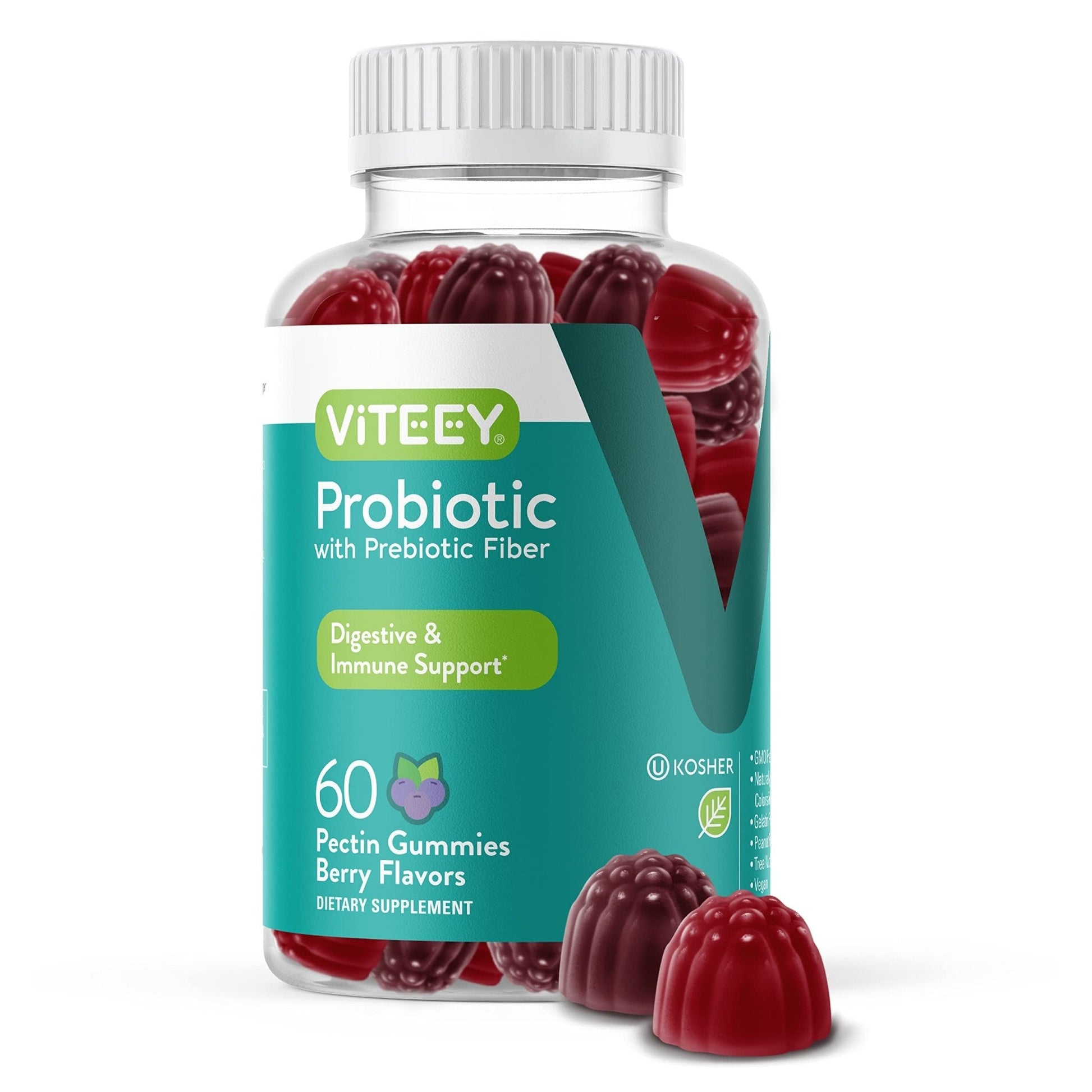 Viteey Probiotic Gummies with Prebiotics – Gut Health Supplements for Digestive Health – 2 Billion CFUs – Vegan, Gluten-Free – 60 Count - PrimeBioHealth - canada supplements