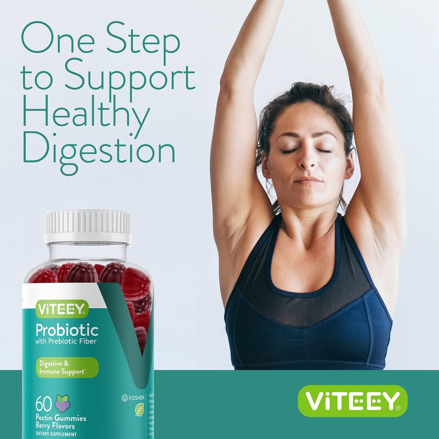 Viteey Probiotic Gummies with Prebiotics – Gut Health Supplements for Digestive Health – 2 Billion CFUs – Vegan, Gluten-Free – 60 Count - PrimeBioHealth - canada supplements